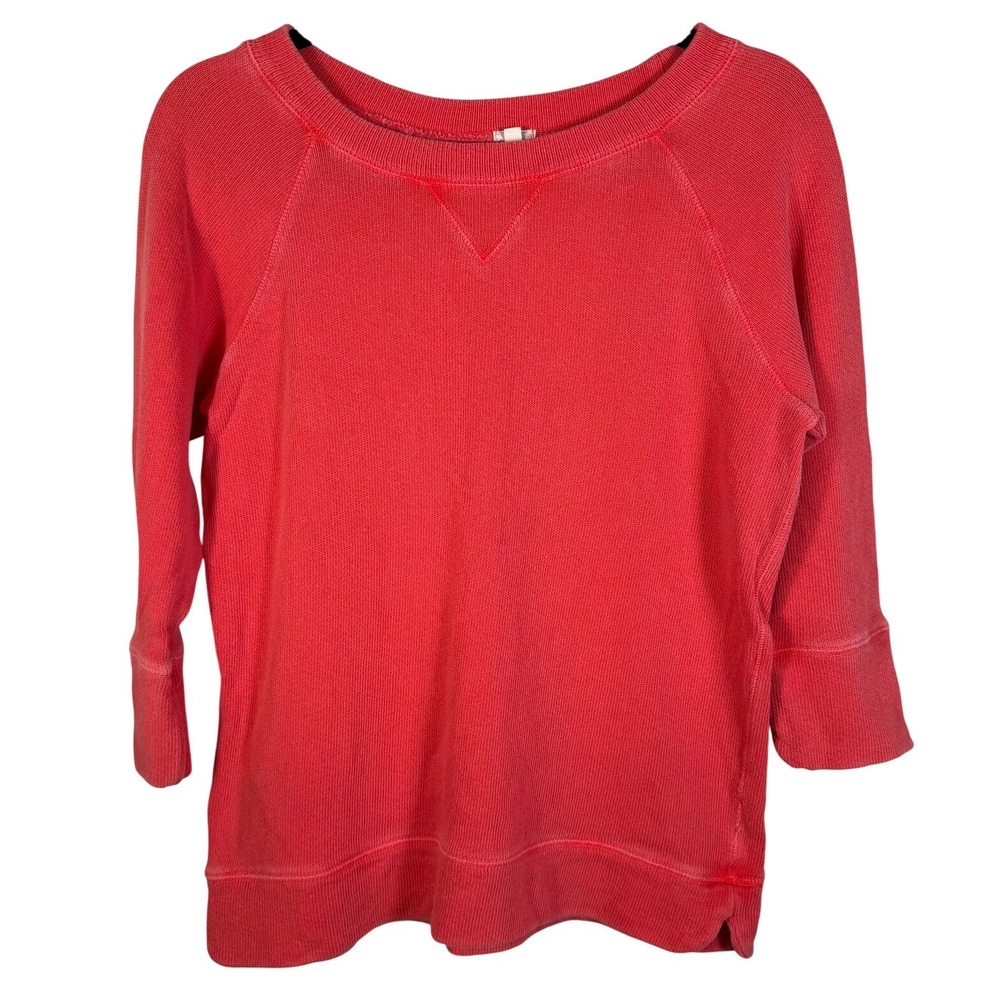 J.Crew Womens Coral Red 100% Cotton Raglan 3/4 Sleeve Sweatshirt V-Stitch XS